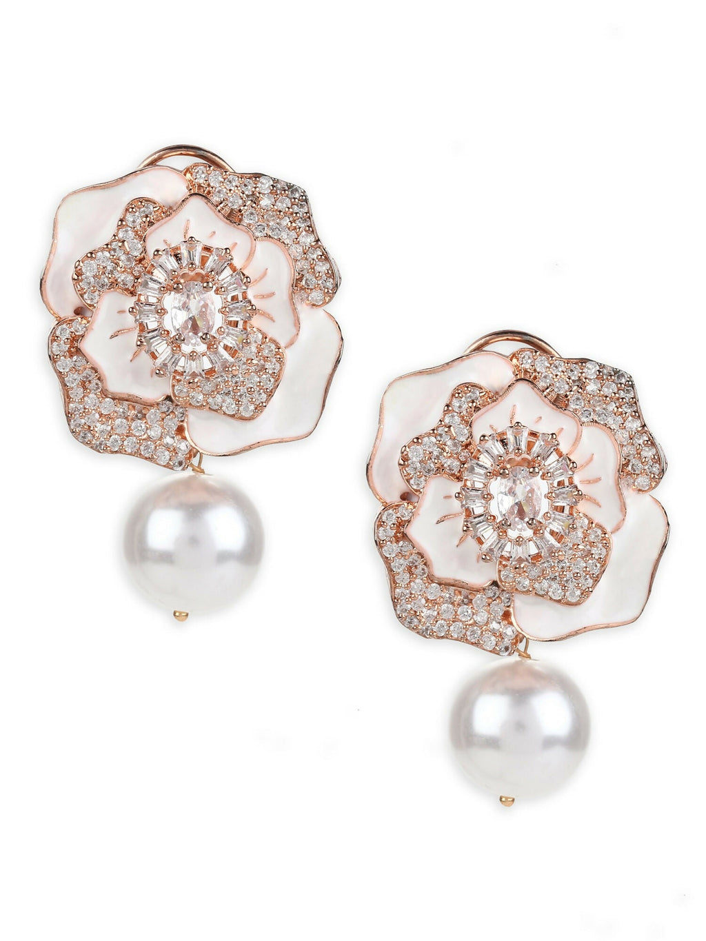Mother of Pearl Earrings in rose Gold- Ruby Raang | Grocsy