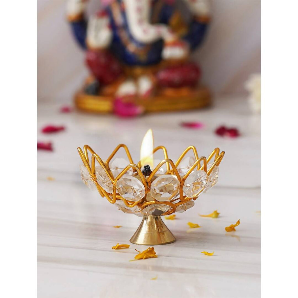 eCraftIndia Lotus Shape Crystal Diya | Grocsy
