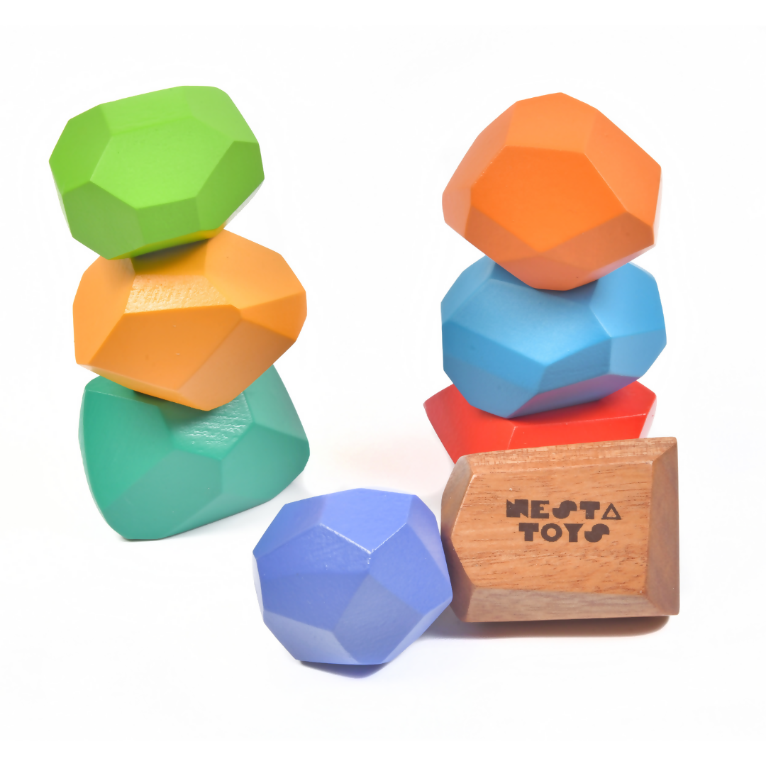 Nesta Toys Wooden Balancing Stones, Rainbow Stacking Toy for Kids, Montessori Toy (8 Pcs) | Grocsy
