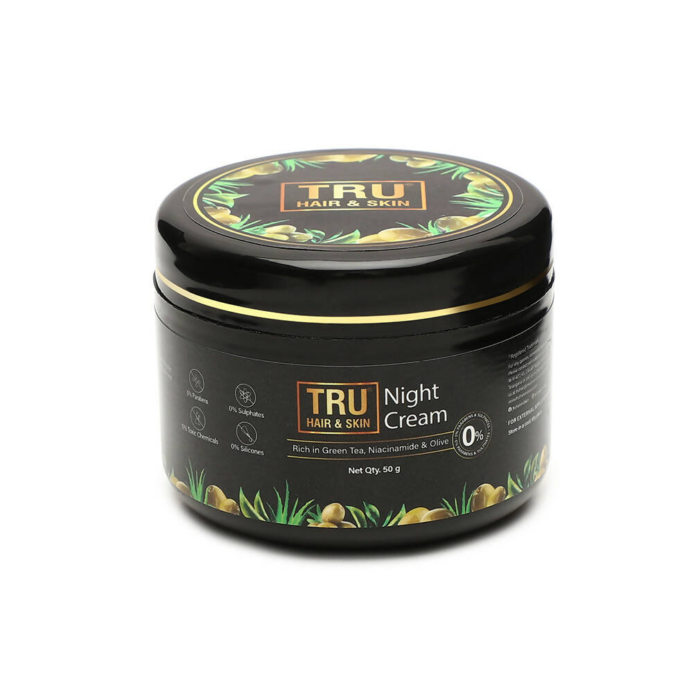 Tru Hair & Skin Night Cream With Green Tea, Niacinamide & Olive | Grocsy