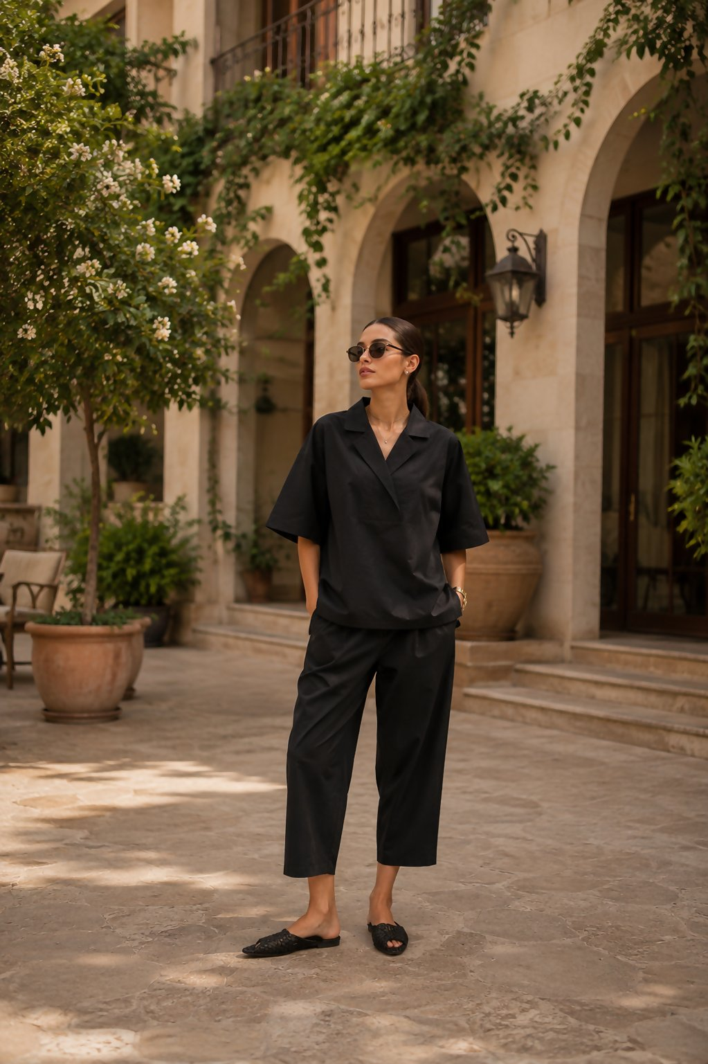 Aayaa Designer Pure Cotton Cord Set-Black | Grocsy