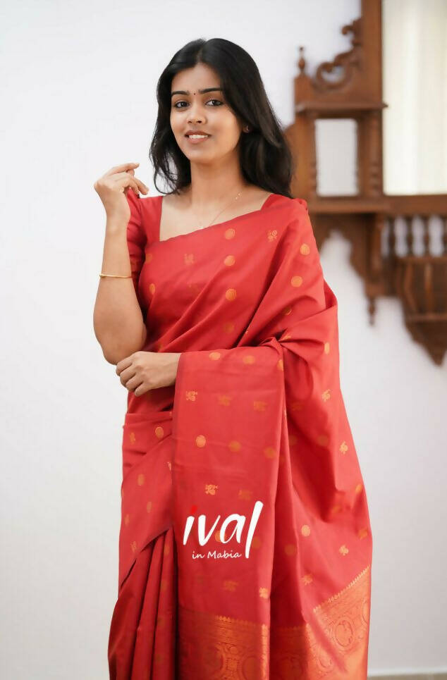 DEIANA'S Beautiful Designer Golden zari Soft Lichi Silk Saree - Orange | Grocsy