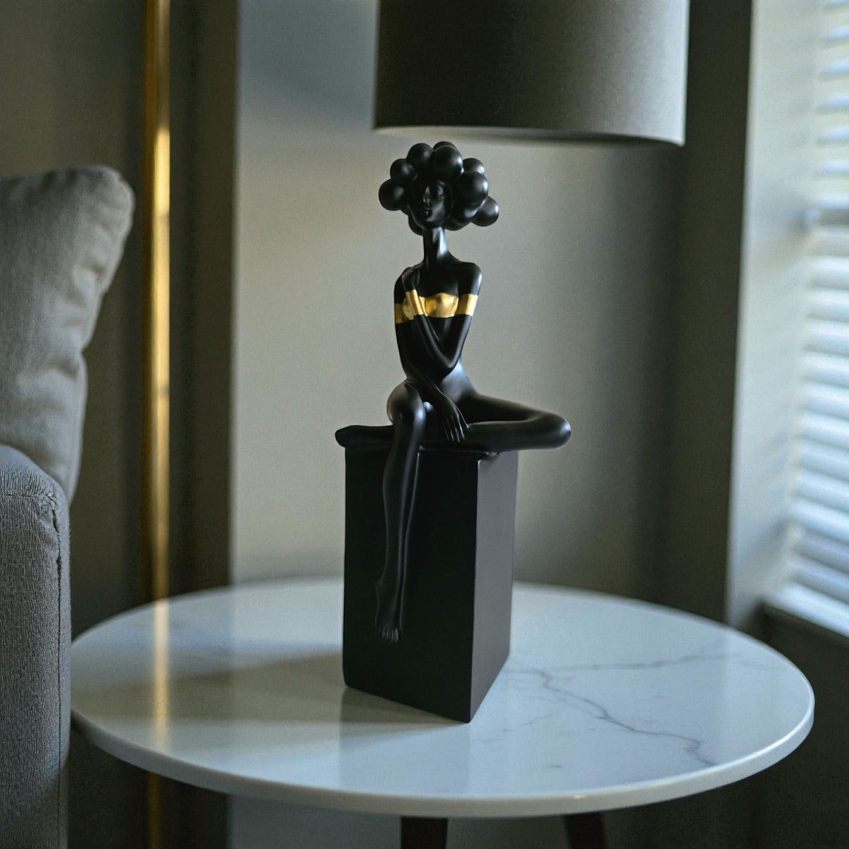 Sun Mun Decors Black Bubble Hair Sitting Lady | Grocsy