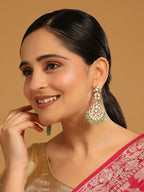Nuyug 22K Gold Plated Regal Green Kundan Chandbali Earrings | Grocsy