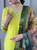 Partywear Designer Lemon Yellow Viscos Chanderi Stitched Suit With Dupatta - Tanisha | Grocsy