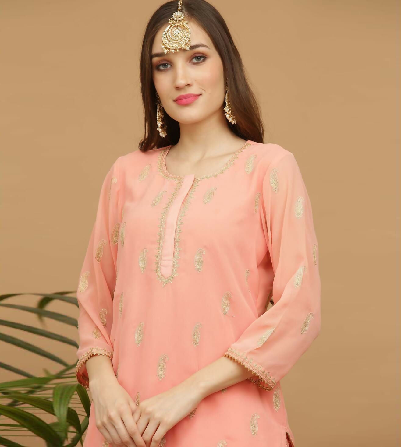Joban Fashion Peach Georgette Lehenga Set | Grocsy