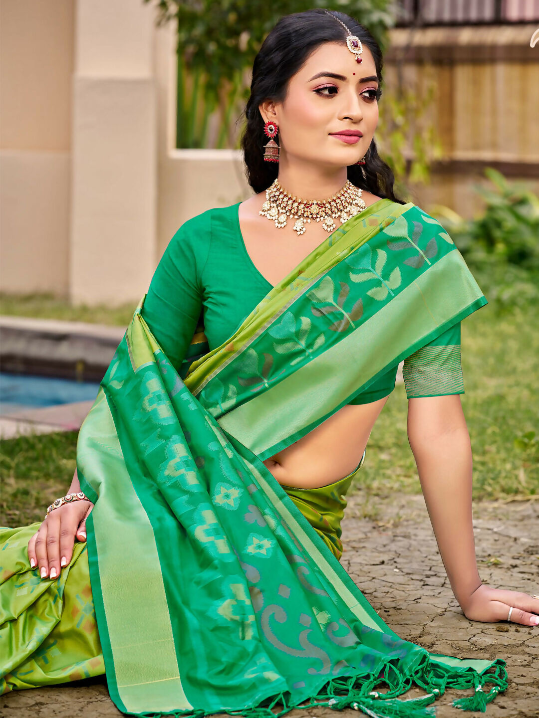 Shree Shyam Fashion Pochampalli Silk Light Green Saree | Grocsy