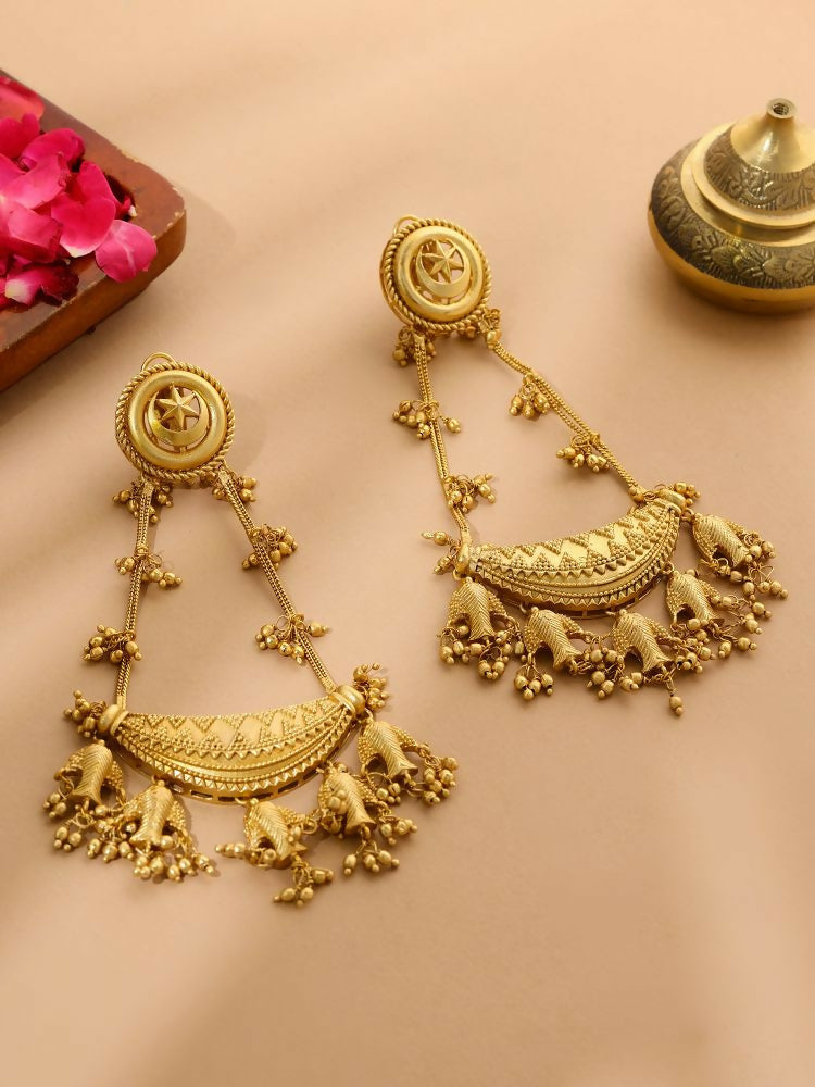 Kundan Antique Finish Chandelier Earrings - Ruby Raang | Grocsy