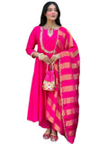 The52 Rani Women's Gorgeous Embroidered Work Chanderi Fabric Flared Kurta Pant and Dupatta Set | Grocsy