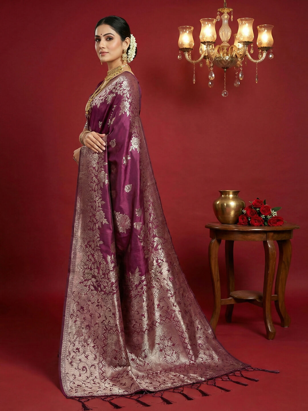 Shree Shyam Fashion Purple Silk Blend Saree | Grocsy