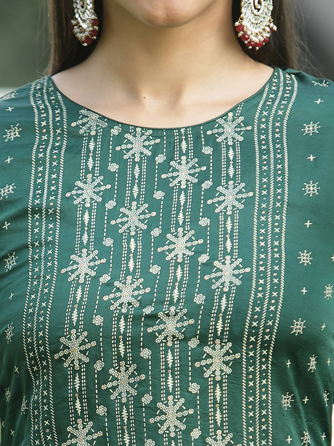 Juniper Green Mono Viscose Festive Wear Printed Straight Kurta Sharara Dupatta Set | Grocsy