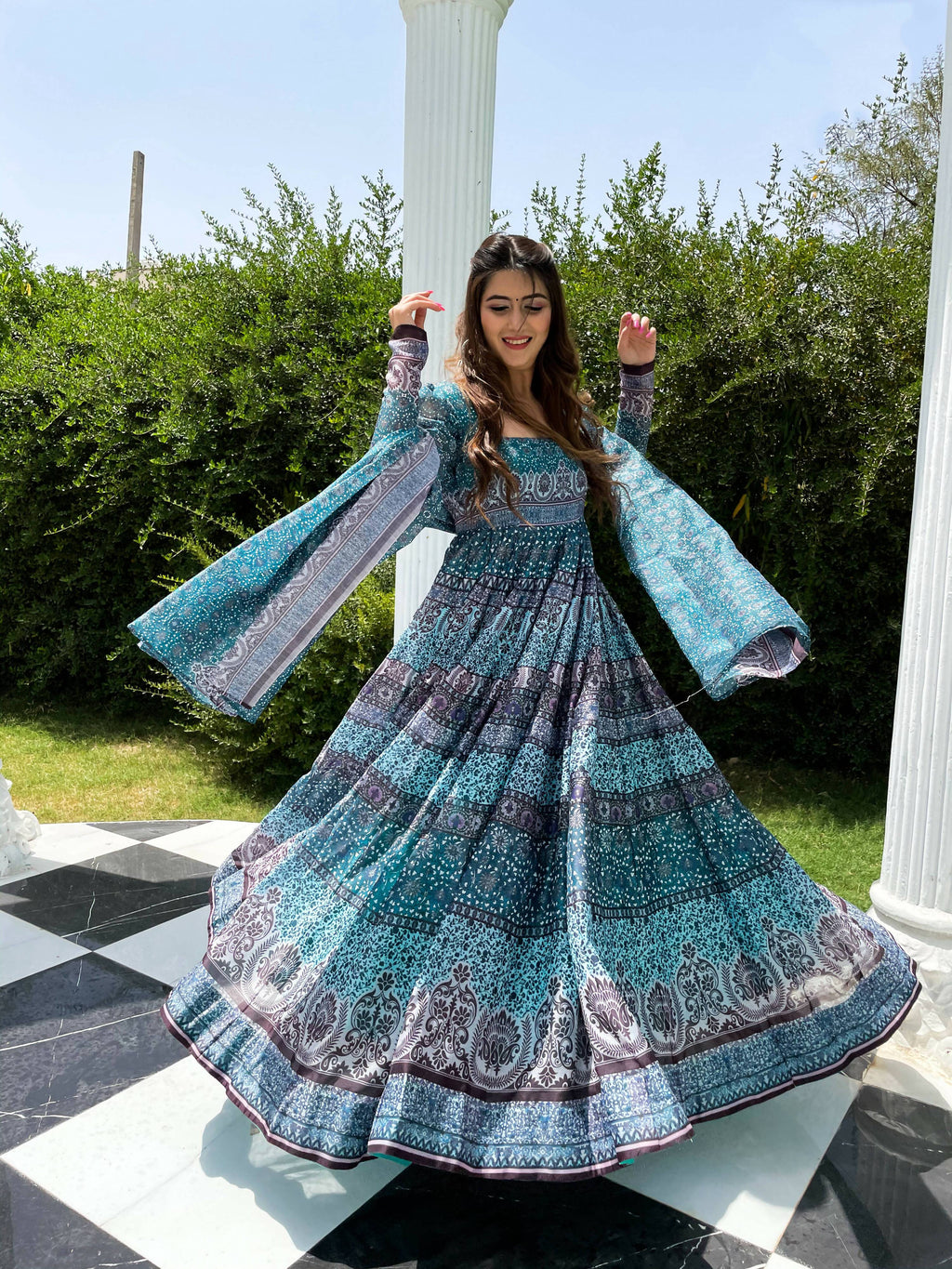 Partywear Designer Skyblue Chanderi Suit - Anbazaar | Grocsy