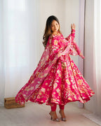 Teeya Creation Multi Color Pure Soft Organza Silk Digital print Party Wear Gown | Grocsy