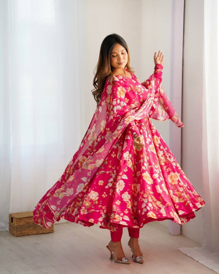 Teeya Creation Multi Color Pure Soft Organza Silk Digital print Party Wear Gown | Grocsy