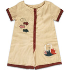 Mhyssa Beige and Maroon Round Neck Short Romper For Kids | Grocsy