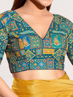 Joban Fashion Fire Blue Viscose Rayon Padded Blouse With V Neck Elbow Sleeves | Grocsy