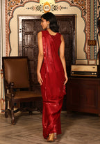 Red Tom Silk Plain Ready To Wear Saree With Stitched Blouse - Satiksha | Grocsy