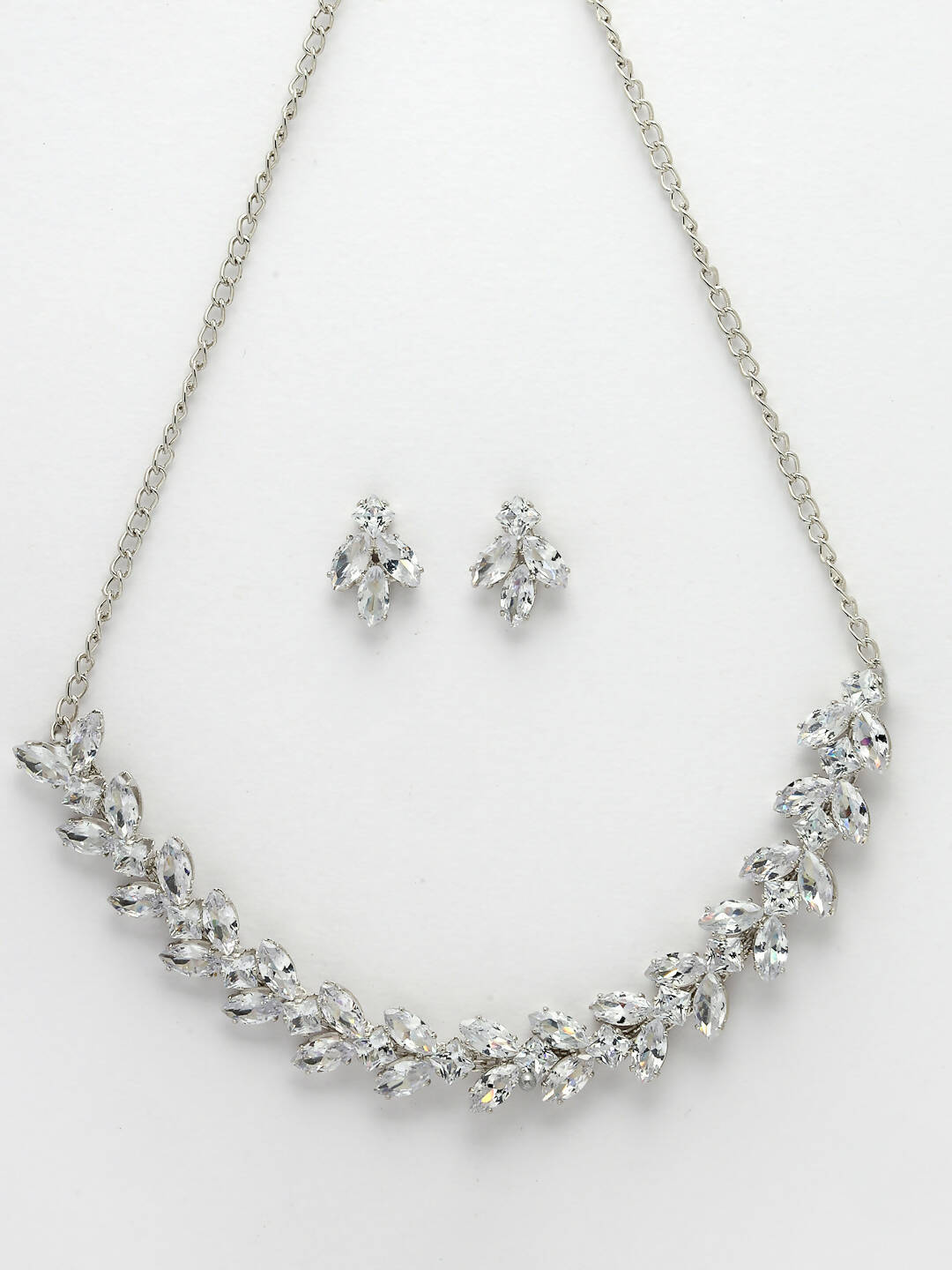NVR Women Silver-Plated American Diamond Jewellery Set Necklace & Earrings | Grocsy