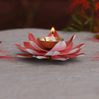 CraftVatika Kamal Diya Deepak Lotus Brass Diyas Oil Lamp - Red | Grocsy