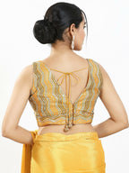 Joban Fashion Yellow Multi Silk Padded Blouse With V Neck Sleeveless | Grocsy