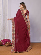 Maroon Silk Georgette Resham And Zari Embroidery Saree - Norita Saumya | Grocsy