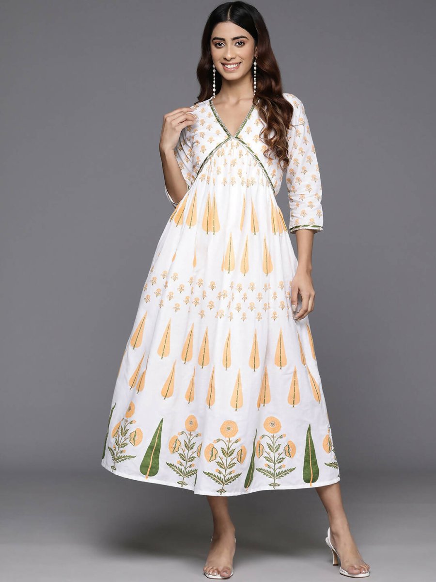Ahalyaa Women's Traditional wear Dress - White | Grocsy