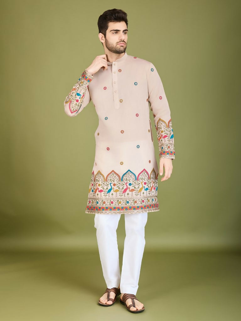 Vastranavya Ivory Exclusive Festival Wear Viscose Silk Thread & Sequence Embroidered Work Kurta | Grocsy