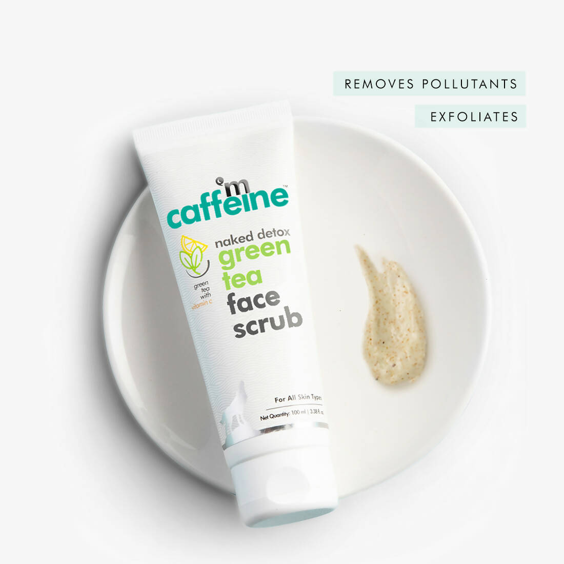 mCaffeine Green Tea Face Scrub with Vitamin C & Hyaluronic Acid | Grocsy