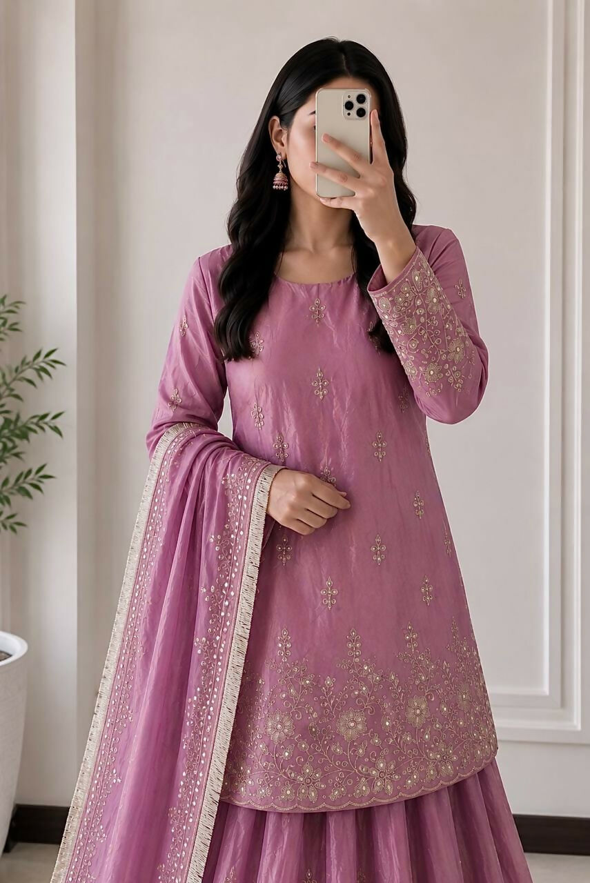 Teeya Creation Womens New Latest Heavy Embroidery Sequins Work Lehenga Set - Pink | Grocsy