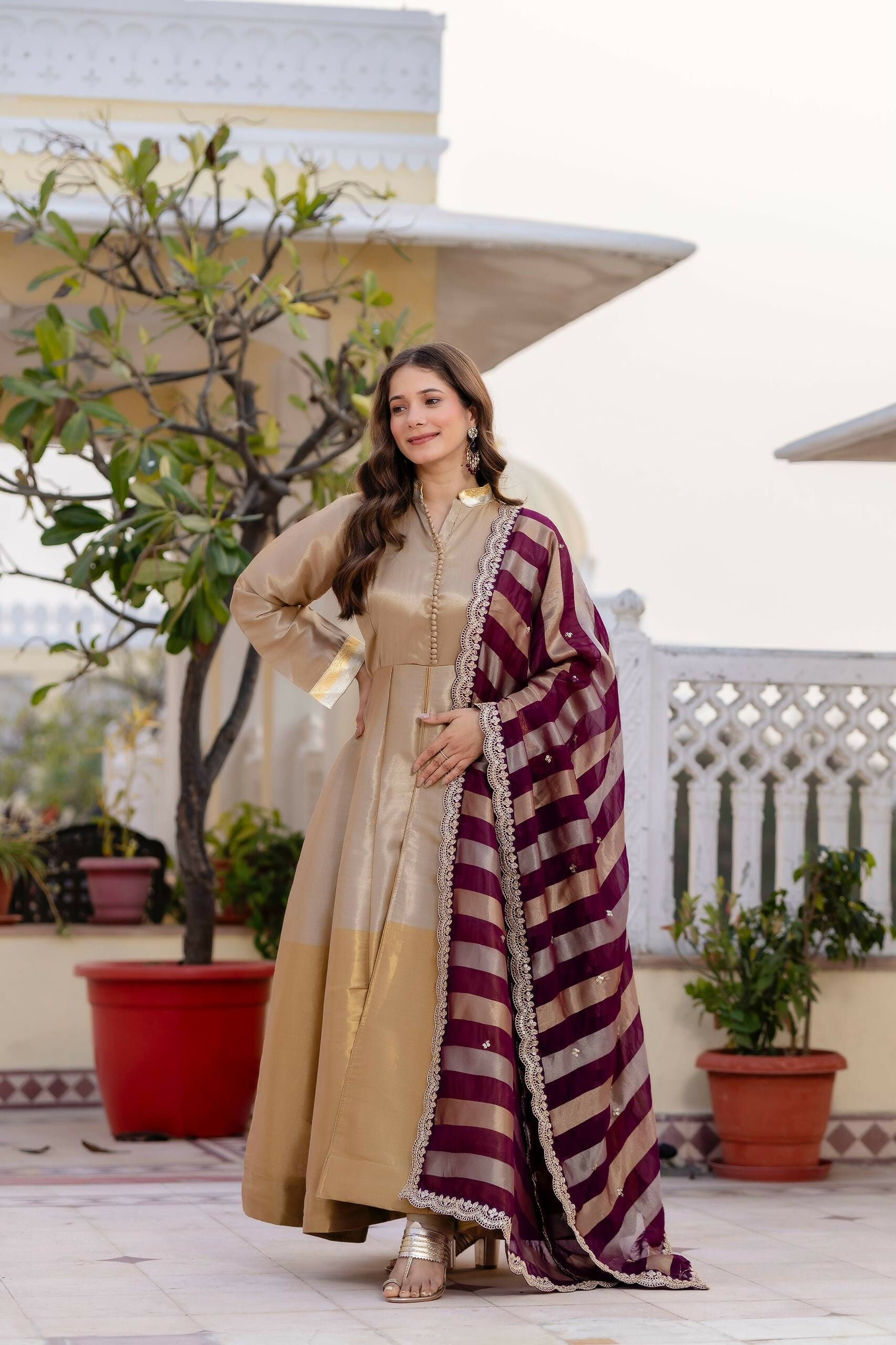 Teeya Creation Multi Color Pure Banarasi Viscose Wedding Wear Long Gown | Grocsy