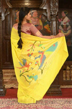 Very Much Indian Handloom Pure Cotton Paithani-Lime Yellow | Grocsy