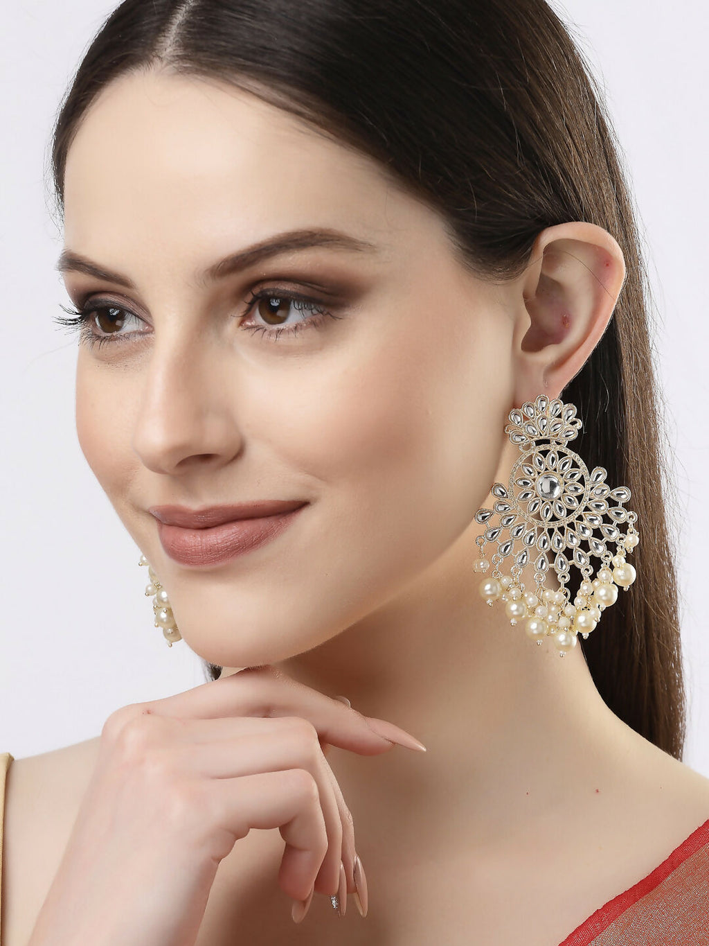 NVR Women Gold-Polished Kundan Chandbali Earrings | Grocsy