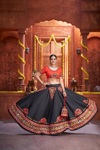 AI Fashion Black Art Silk Designer Navratri Lehenga Choli Collection | Grocsy