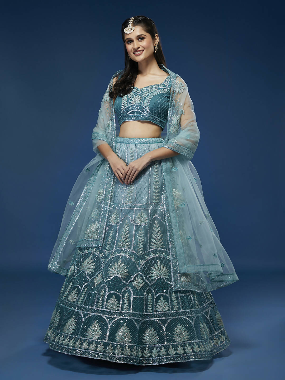 House of Panchhi Blue Net Gotapatti Work Lehenga & Blouse with Dupatta | Grocsy