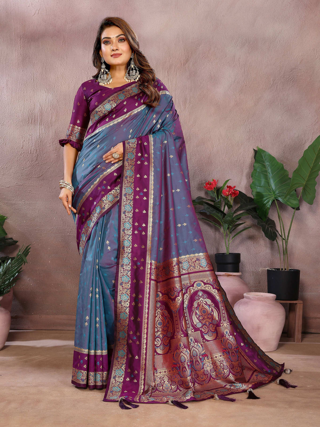 Aastha Fashion Grey Kalamkari Silk Zari Woven Saree | Grocsy