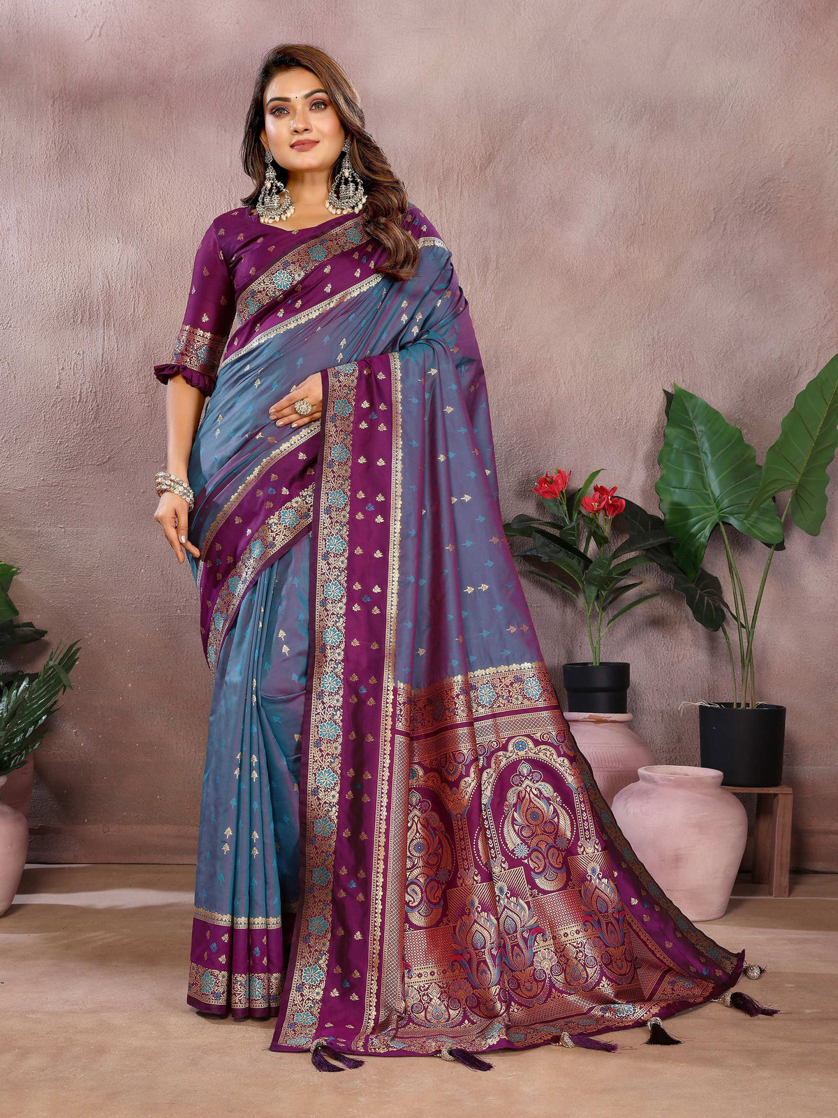 Aastha Fashion Grey Kalamkari Silk Zari Woven Saree | Grocsy
