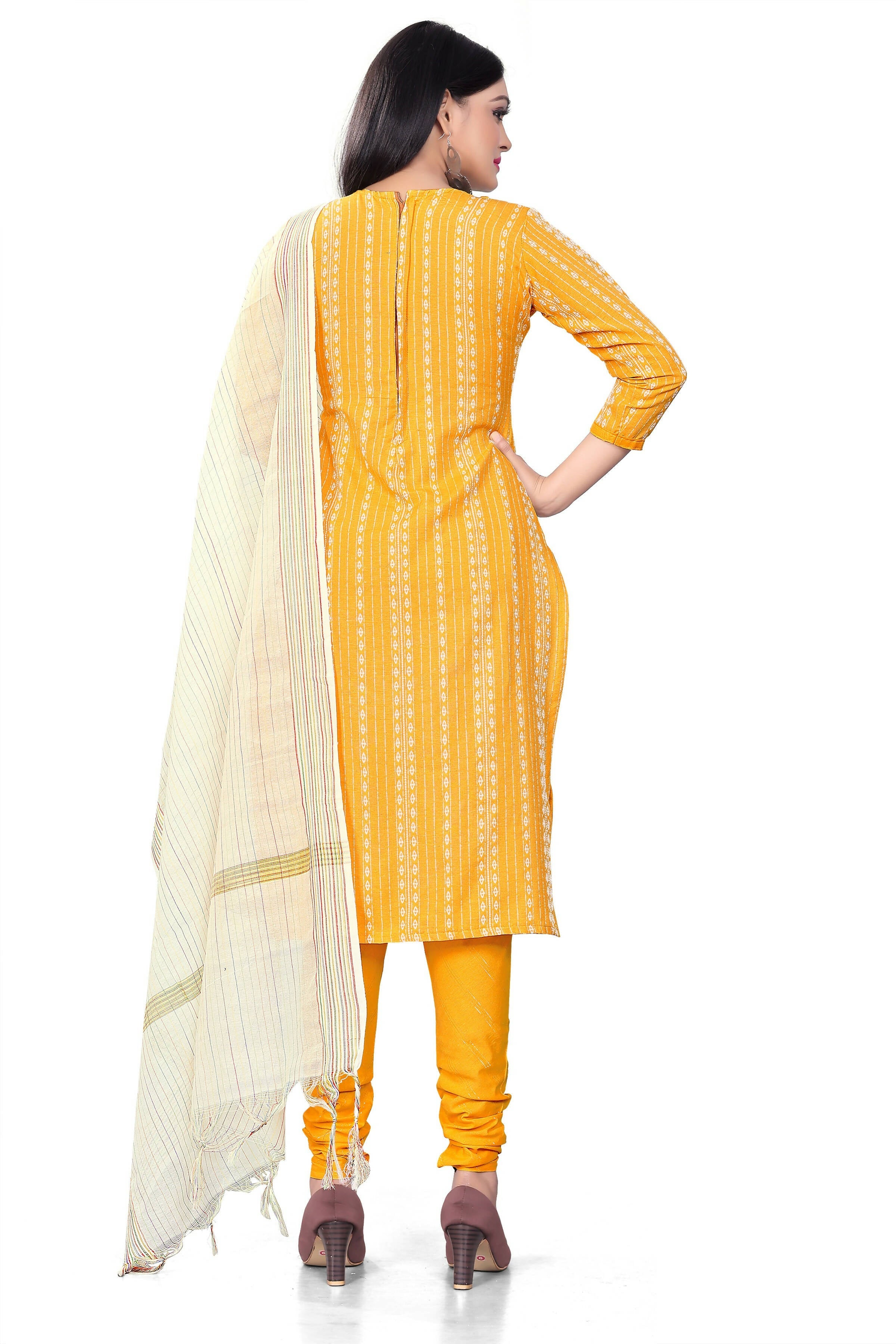Mustard Cotton Jacquard Woven Unstitched Dress Material - Amara | Grocsy