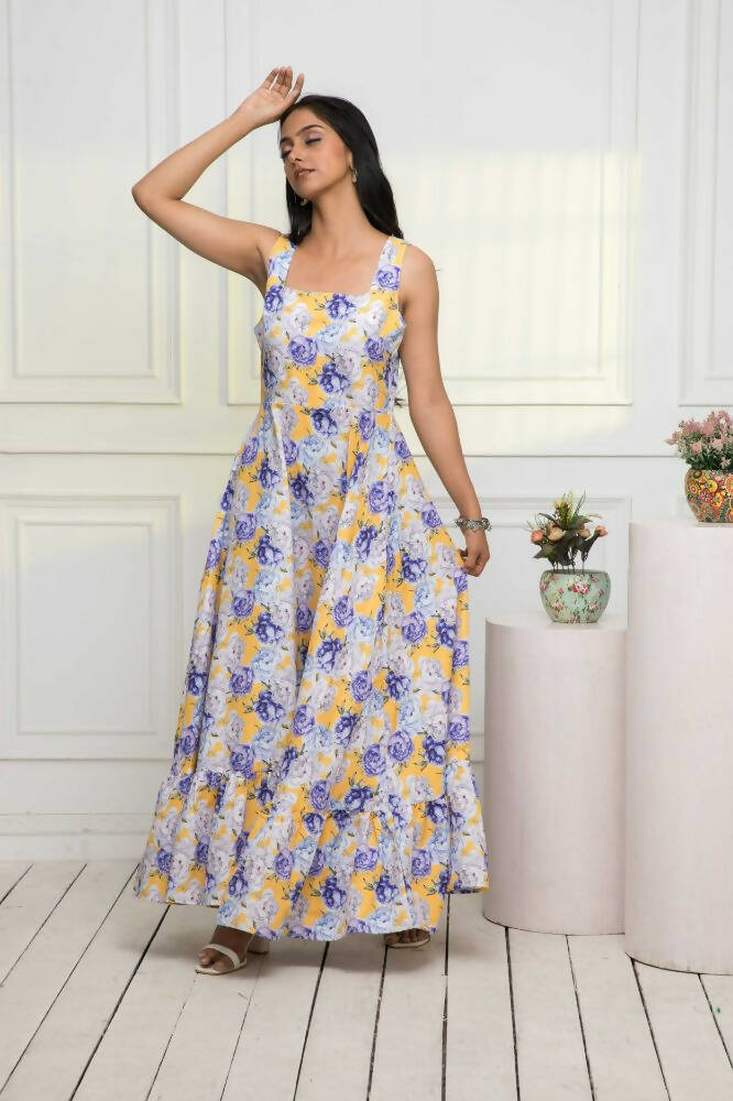 Myshka Women Multi-Floral Rayon A-Line Round Neck Dress | Grocsy