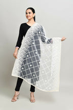 Joban Fashion White Cotton Embroidery Work Pakistani Karanchi Dupatta | Grocsy