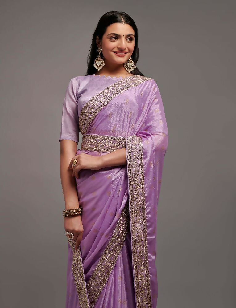 PR Fashion Onion Chinon Embroidery Lace Saree | Grocsy