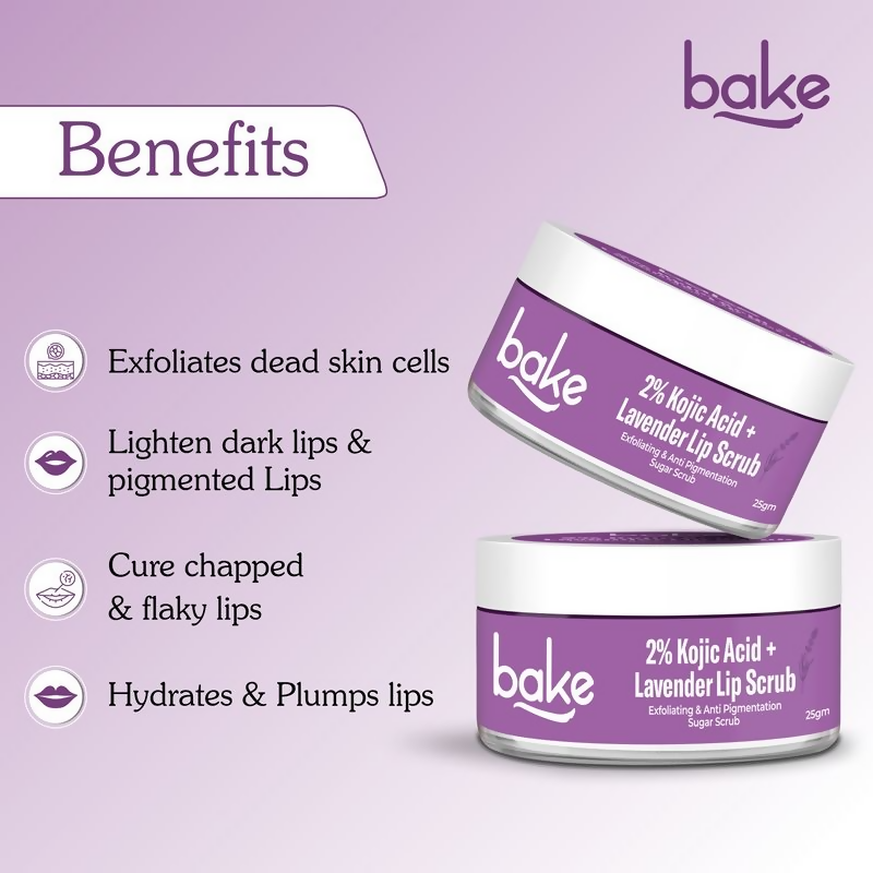 Bake 2% Kojic Acid Lavender Lip Scrub For Dark Lips & Pigmentation | Grocsy