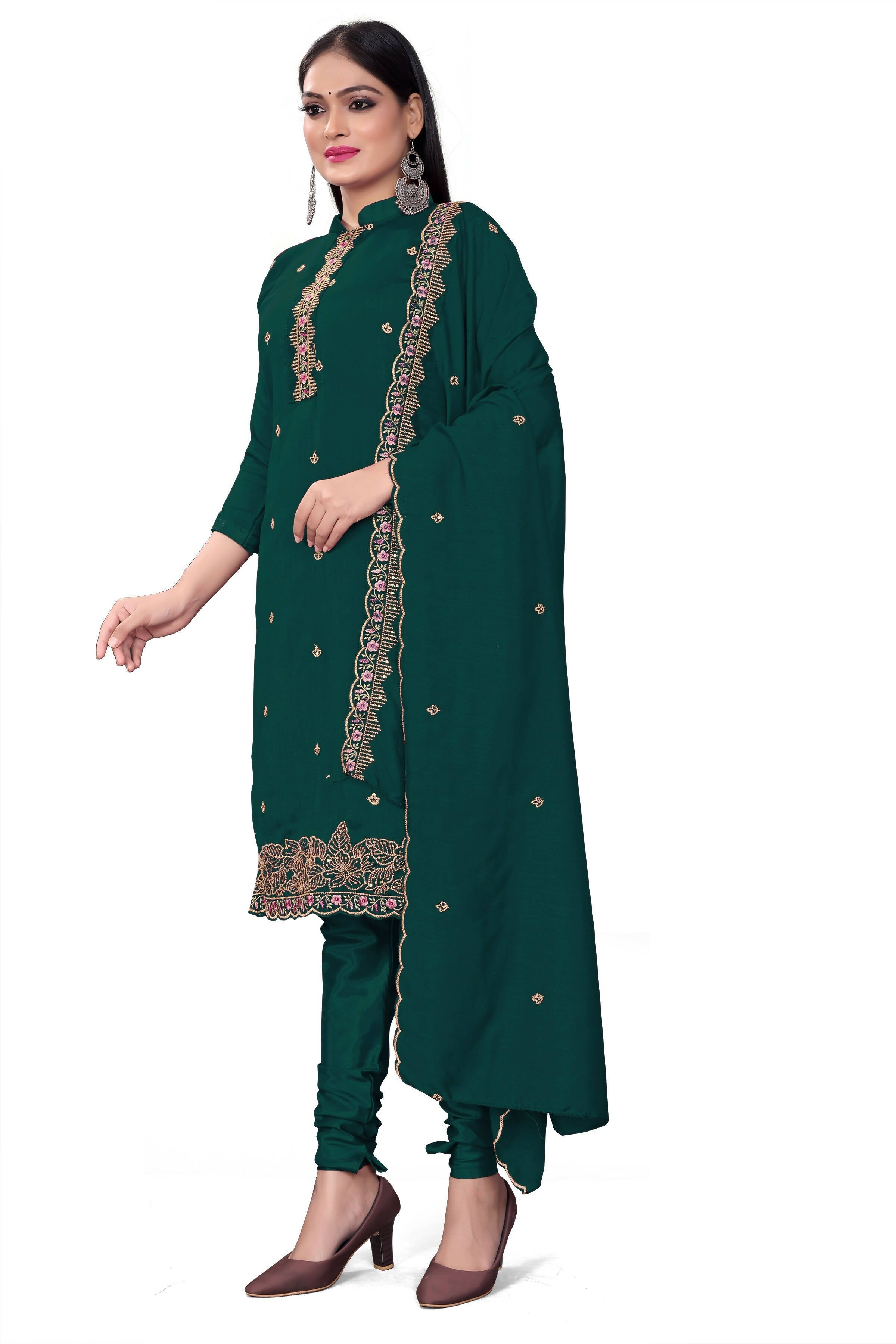 Teal Silk Embroidered with Sequins work Unstitched Dress Material - Tanvi | Grocsy