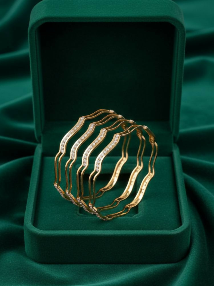 NVR Women Set of 4 Gold Plated CZ Stone Bangle | Grocsy