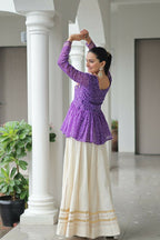 Teeya Creation Purple And White Colour Cotton Printed Navratri Lehenga Choli | Grocsy