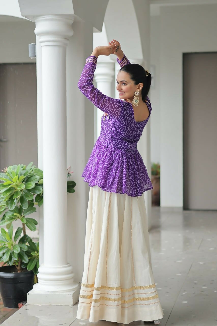 Teeya Creation Purple And White Colour Cotton Printed Navratri Lehenga Choli | Grocsy