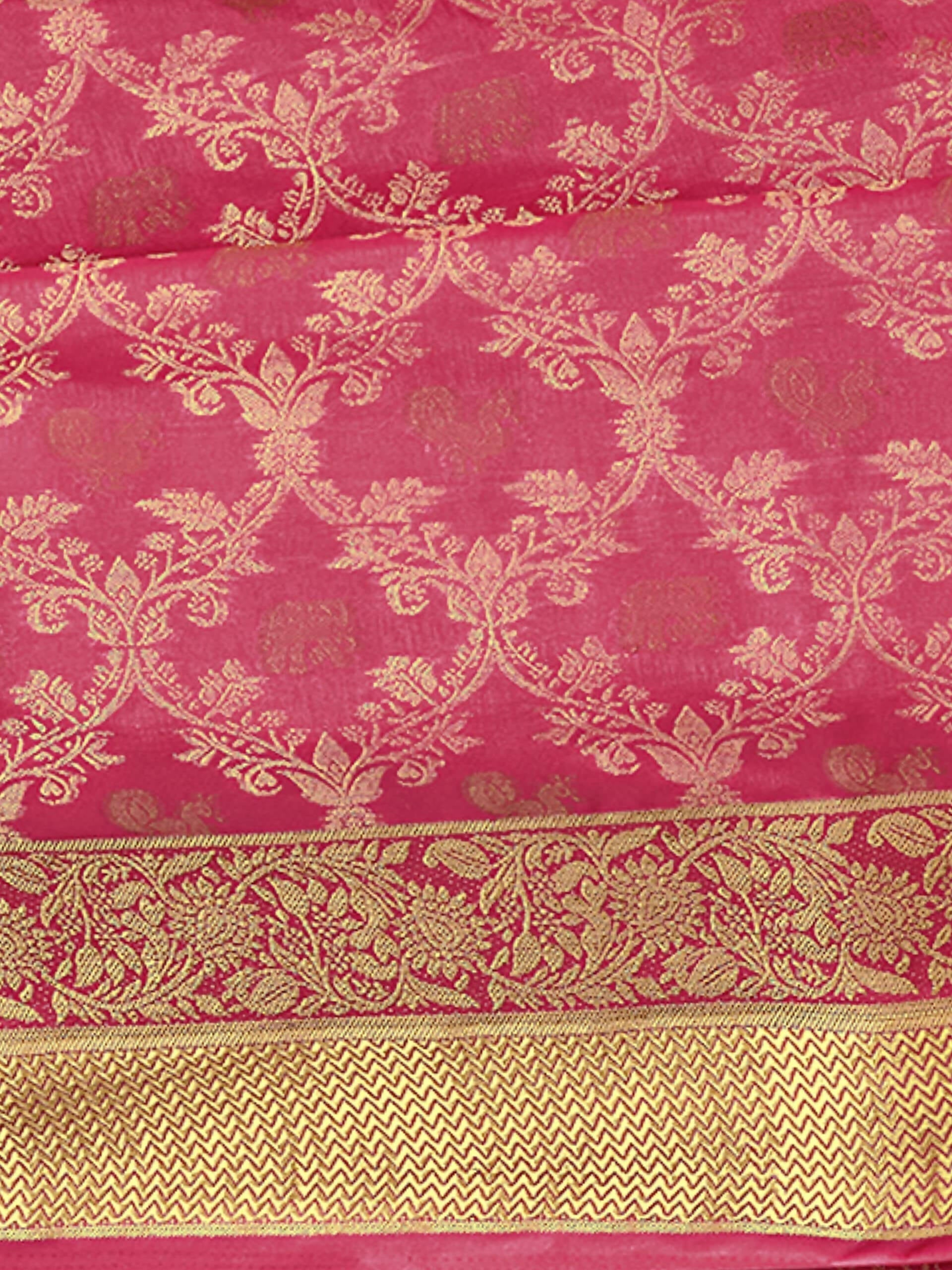 Mimosa Women's Kanchipuram Art Silk Pink Saree | Grocsy