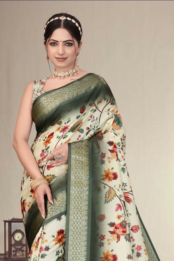 PR Fashion Multi Heavy Rich Cotton Silk Digital Print & Jacquard Saree | Grocsy