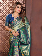 Aastha Fashion Sea Green Tissue Silk Weaving Saree | Grocsy