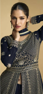 Vastranavya Navy Blue Georgette Embroidered Sequins Work Anarkali Style A Line Suits | Grocsy