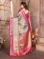 Anaita Lavender Tissue Silk With Zari Weaving Saree With Blouse | Grocsy